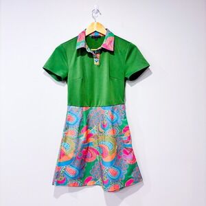 SMAK PARLOUR Green paisley mini dress | Retro colorful | Small